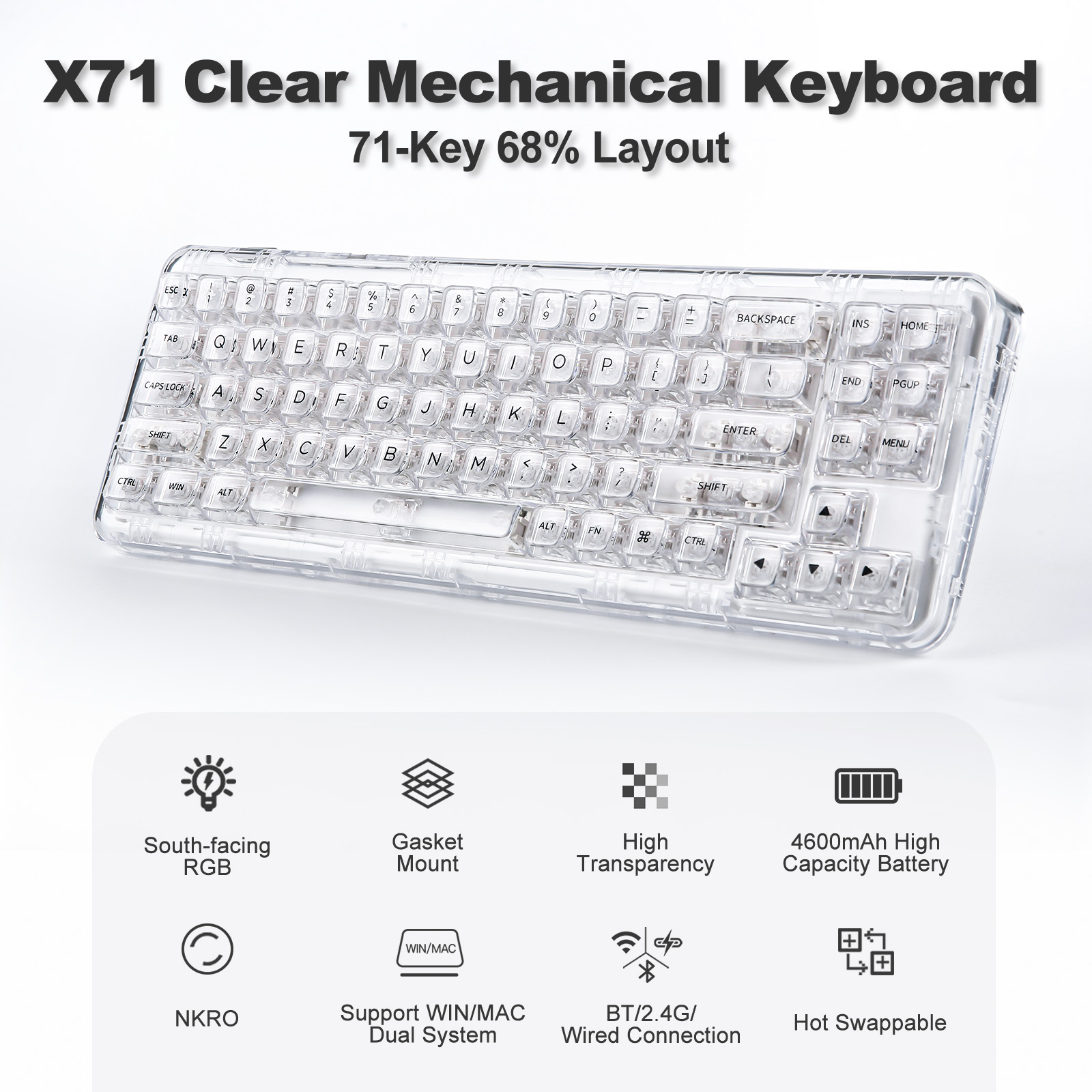 YUNZII-Teclado mecánico X71 pa - Holy Stone Drone Hs175 reseña y precio